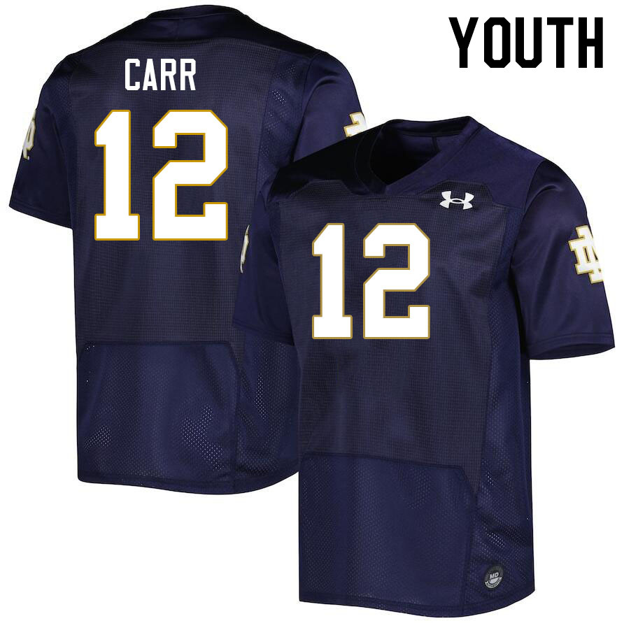 Youth #12 CJ Carr Notre Dame Fighting Irish College Football Jerseys Stitched-Navy